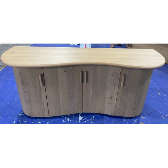 NATURAL HIGH CURVED SIDEBOARD CABINET W 4 DOORS